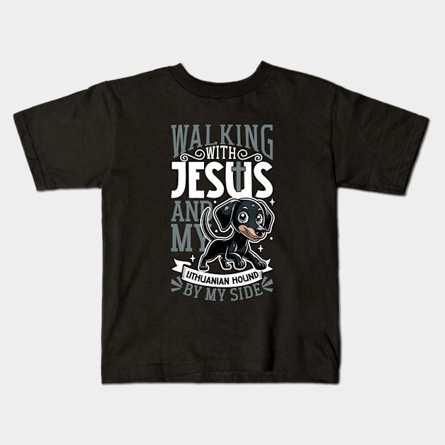 Jesus and dog - Lithuanian Hound Kids T-Shirt by Modern Medieval Design